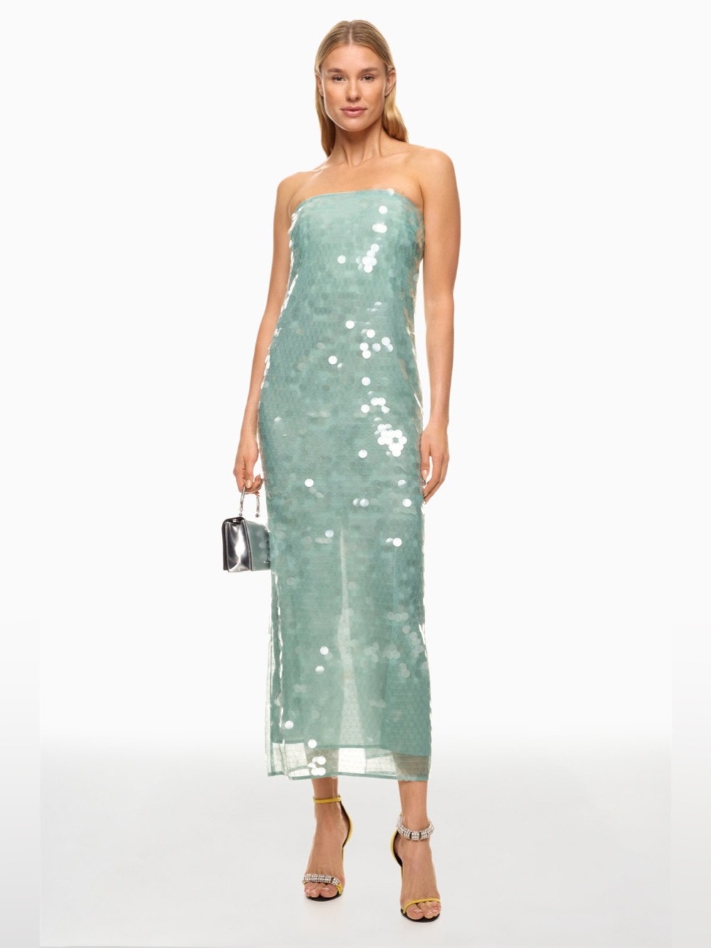 Staud Casey Dress Seafoam Green Sequin Midi